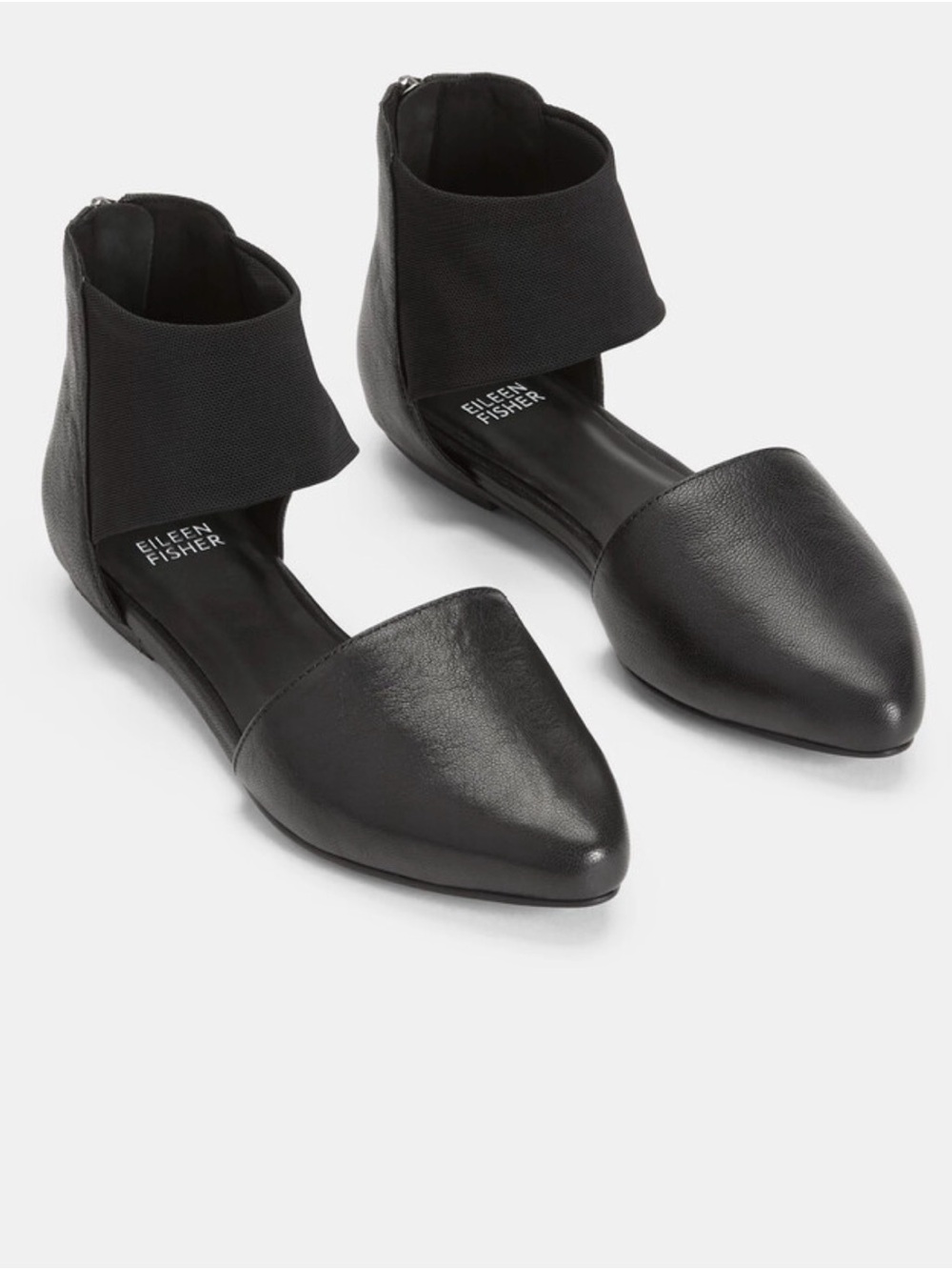 Eileen Fisher Allot Tumbled Leather Ankle Strap Flat Booties Size 10